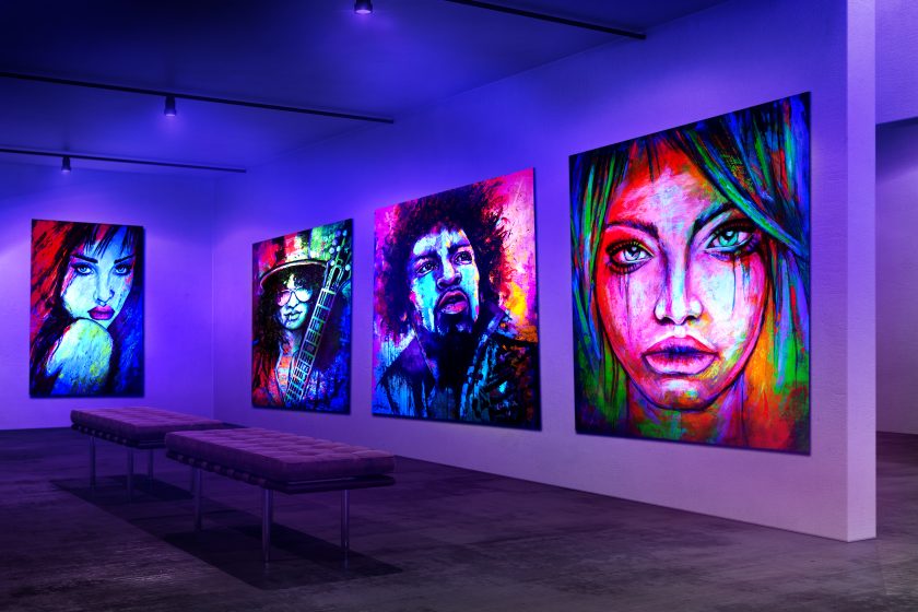 Portrait painting glow under uv lamp