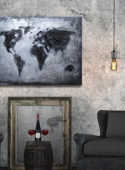 World map -silver black