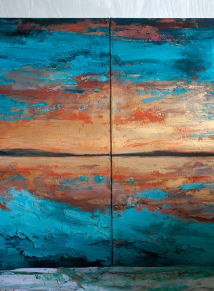 Textured Abstract Ocean Painting – Blue and Gold Modern Canvas Art