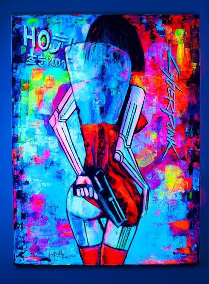 Cyberpunk Women 2077 UV painting