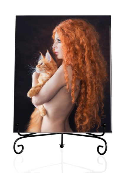 Self-portrait with cat III-Tile