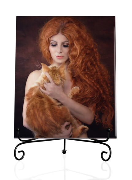 Self-portrait with cat II-Tile
