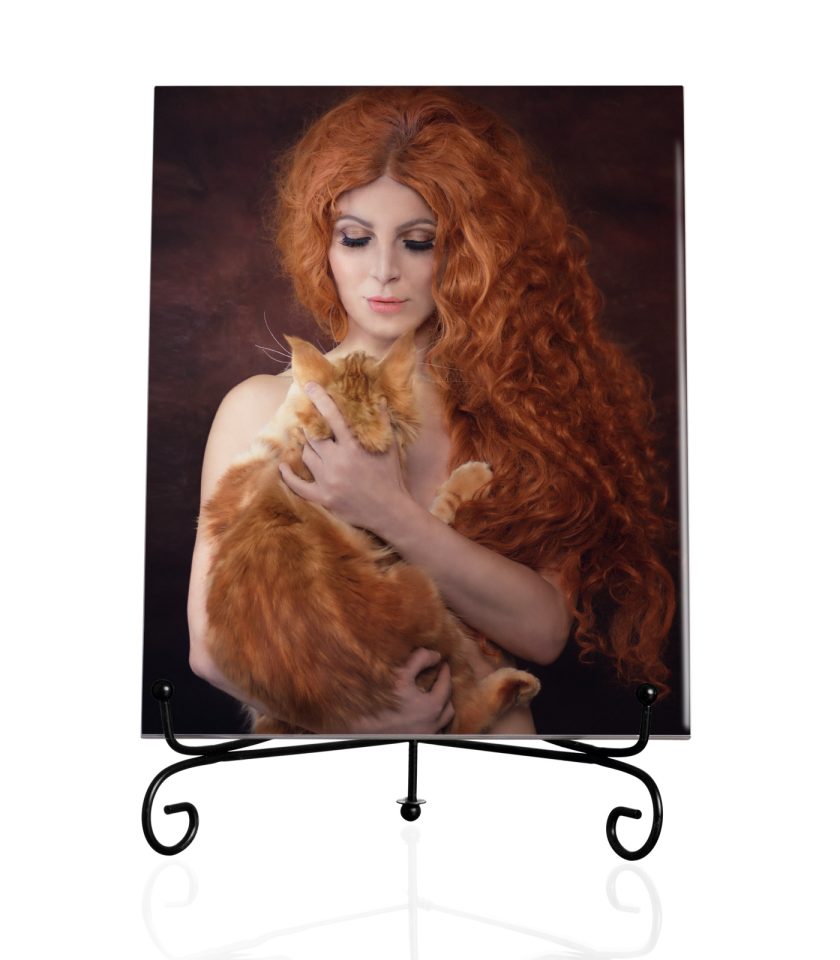 Self-portrait with cat II-Tile