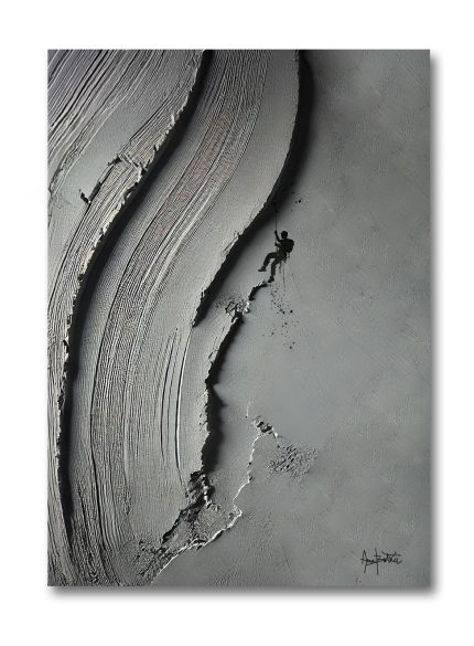 Grey 3D Textured Climbing Wall Art | Abstract Rock Climbing Sculpture Painting