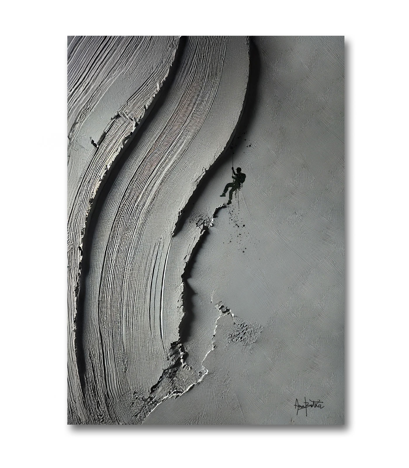 Grey 3D Textured Climbing Wall Art | Abstract Rock Climbing Sculpture Painting