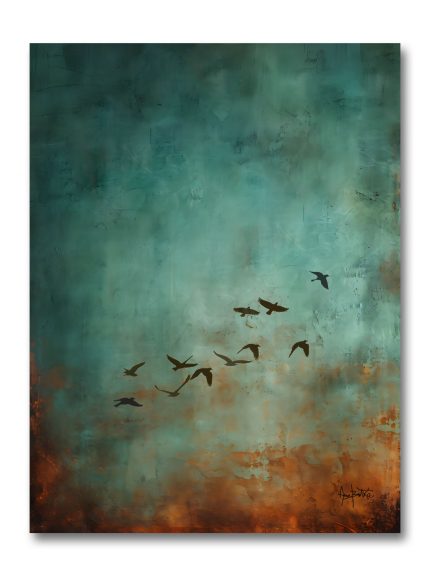 Birds in Flight Abstract Painting | Green Landscape Canvas