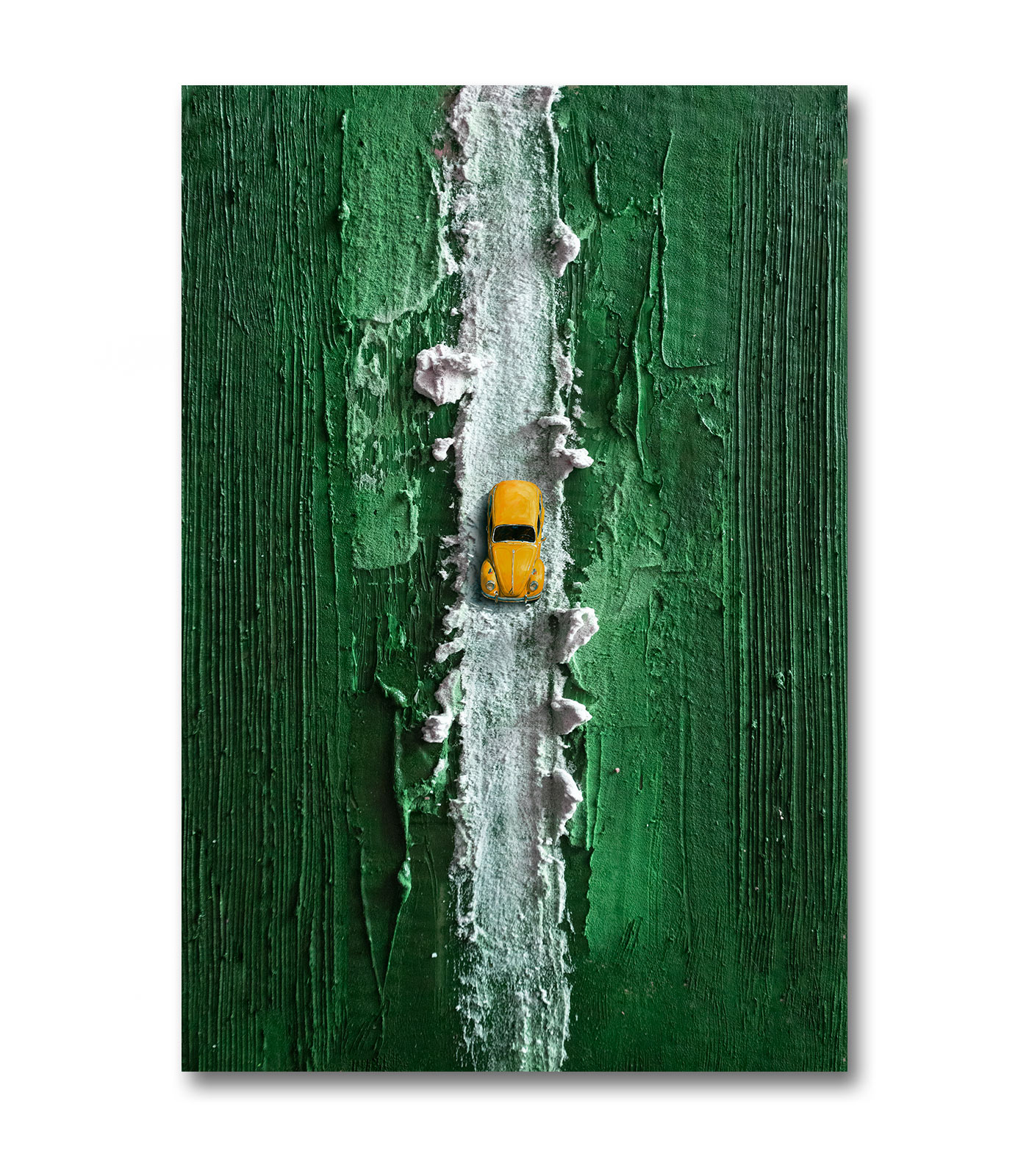 Green 3D Textured Wall Art with Car Motif | Abstract Mixed-Media Sculpture Painting