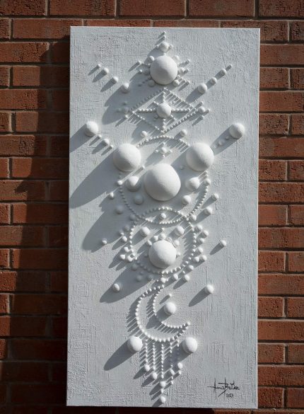 White 3D Abstract Wall Sculpture Painting | Minimalist Geometric Art