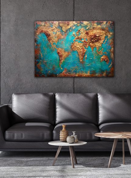 Textured World Map Painting | 3D Abstract Canvas Art