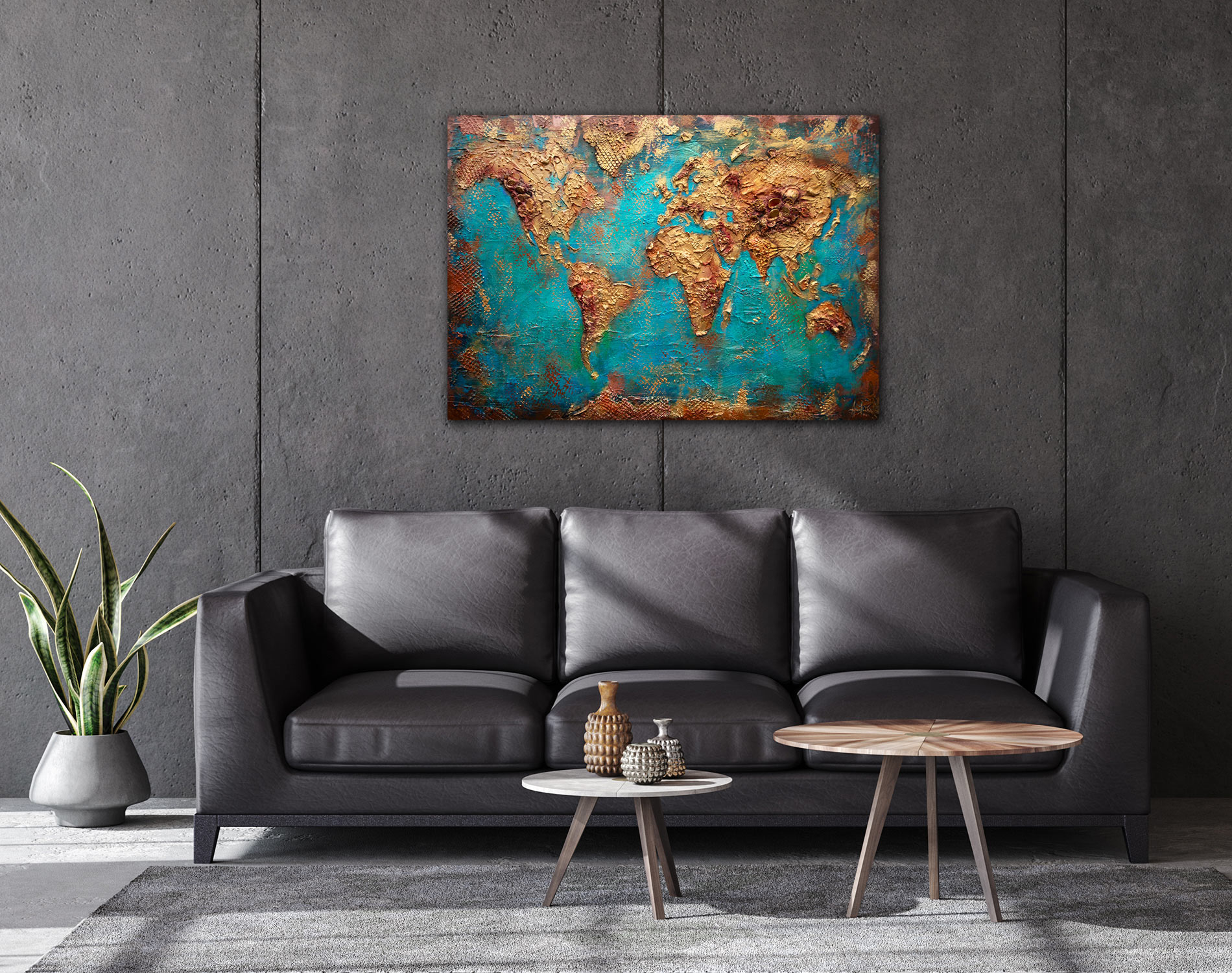 Textured World Map Painting | 3D Abstract Canvas Art - Image 4