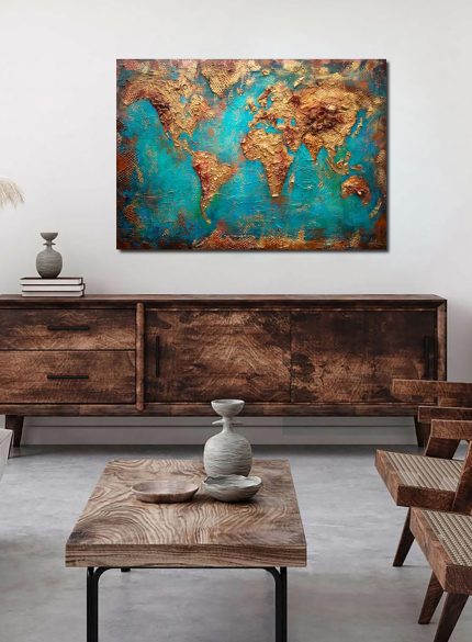 Textured World Map Painting | 3D Abstract Canvas Art