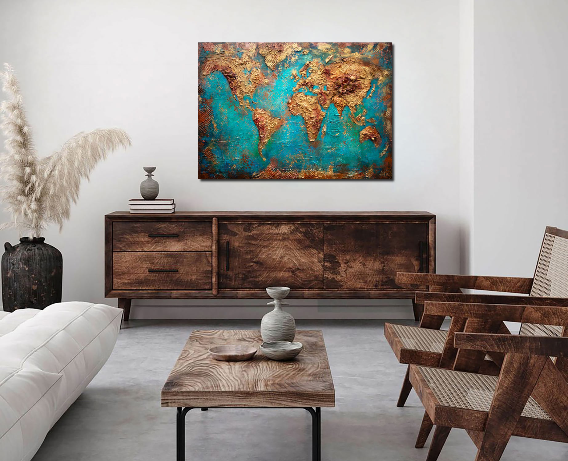 Textured World Map Painting | 3D Abstract Canvas Art - Image 5