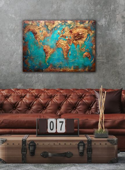 Textured World Map Painting | 3D Abstract Canvas Art