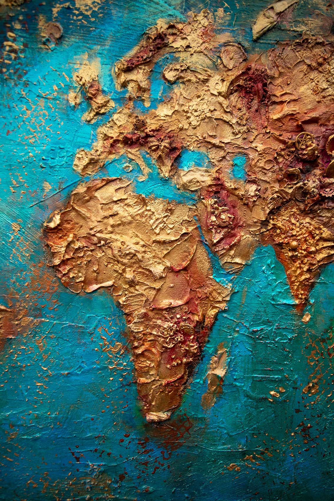 Textured World Map Painting | 3D Abstract Canvas Art - Image 6