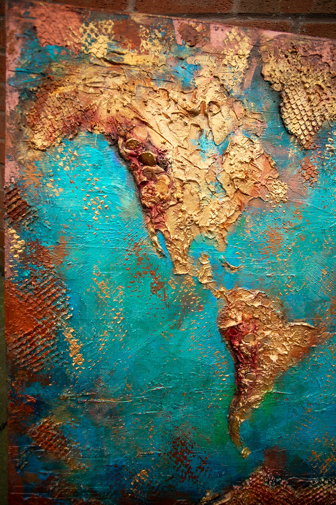 Textured World Map Painting | 3D Abstract Canvas Art - Image 7