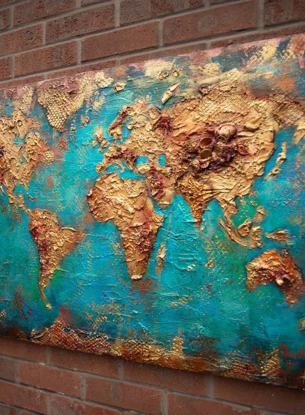 Textured World Map Painting | 3D Abstract Canvas Art
