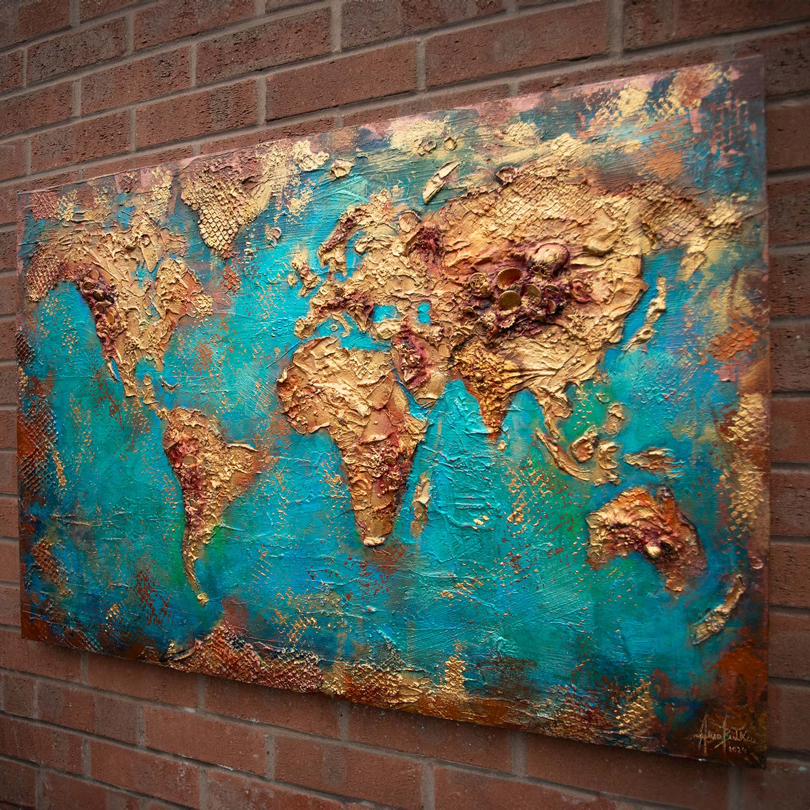 Textured World Map Painting | 3D Abstract Canvas Art - Image 2