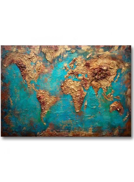 Textured World Map Painting | 3D Abstract Canvas Art