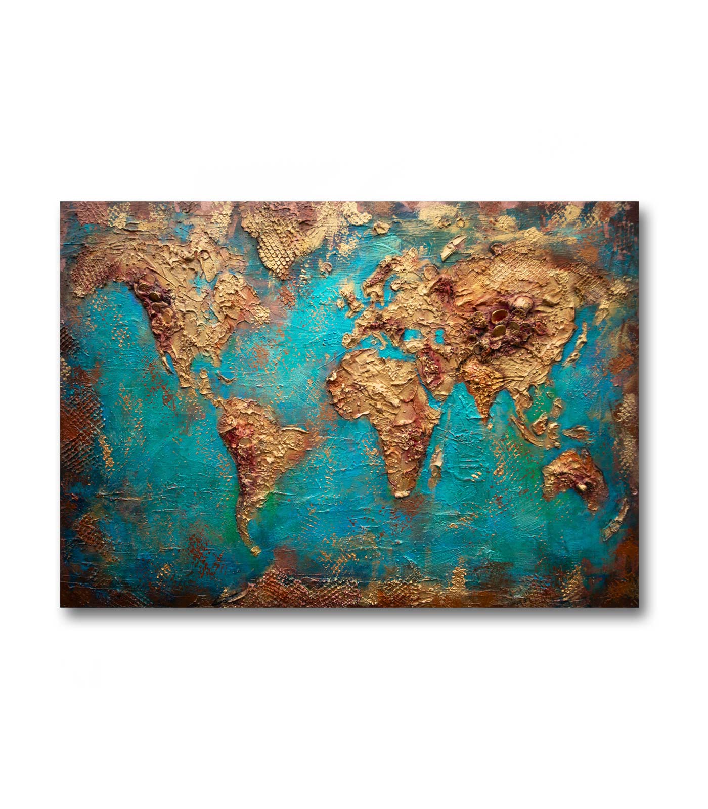 Textured World Map Painting | 3D Abstract Canvas Art