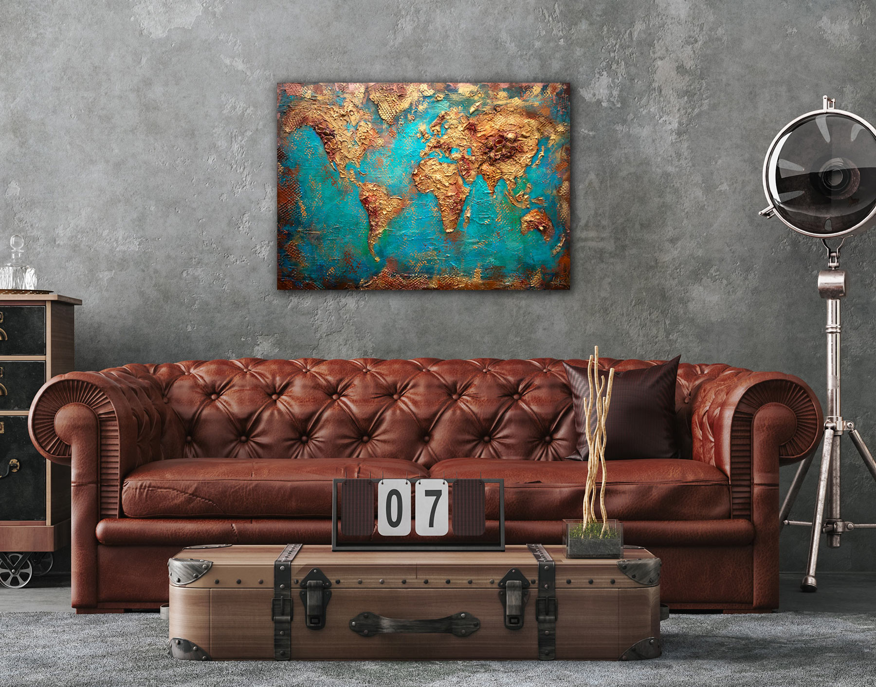 Textured World Map Painting | 3D Abstract Canvas Art - Image 3