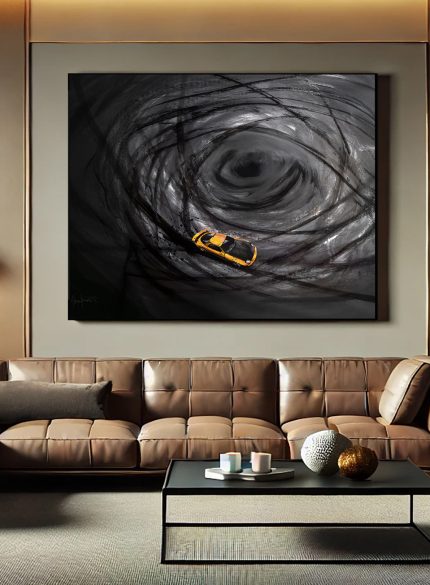 Porsche Wall Art Painting | Black Sports Car Canvas
