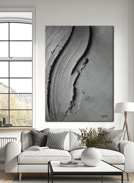 Grey 3D Textured Climbing Wall Art | Abstract Rock Climbing Sculpture Painting