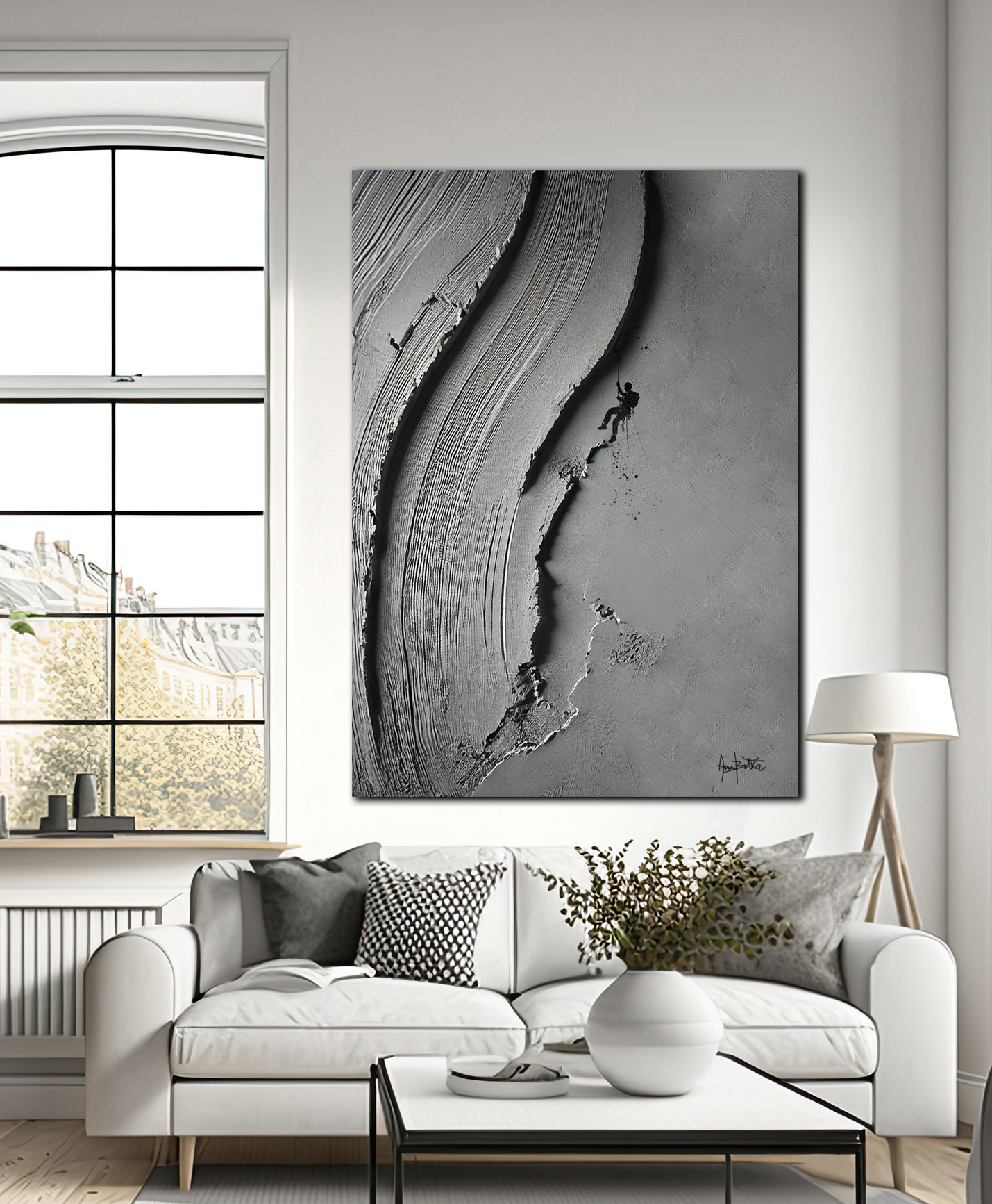 Grey 3D Textured Climbing Wall Art | Abstract Rock Climbing Sculpture Painting - Image 3