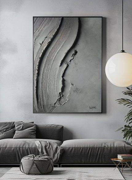 Grey 3D Textured Climbing Wall Art | Abstract Rock Climbing Sculpture Painting