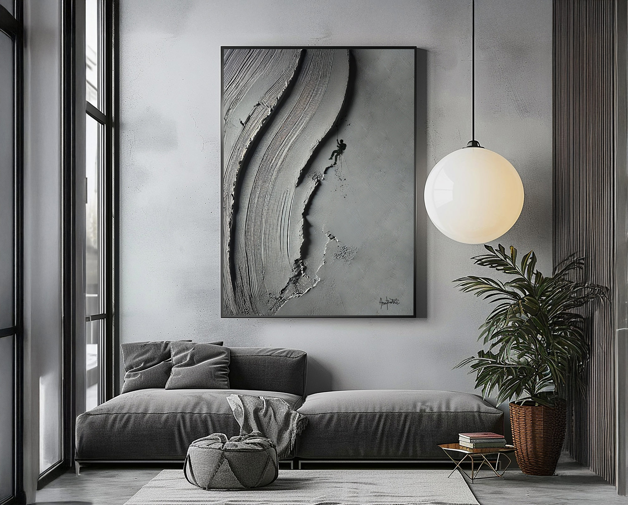 Grey 3D Textured Climbing Wall Art | Abstract Rock Climbing Sculpture Painting