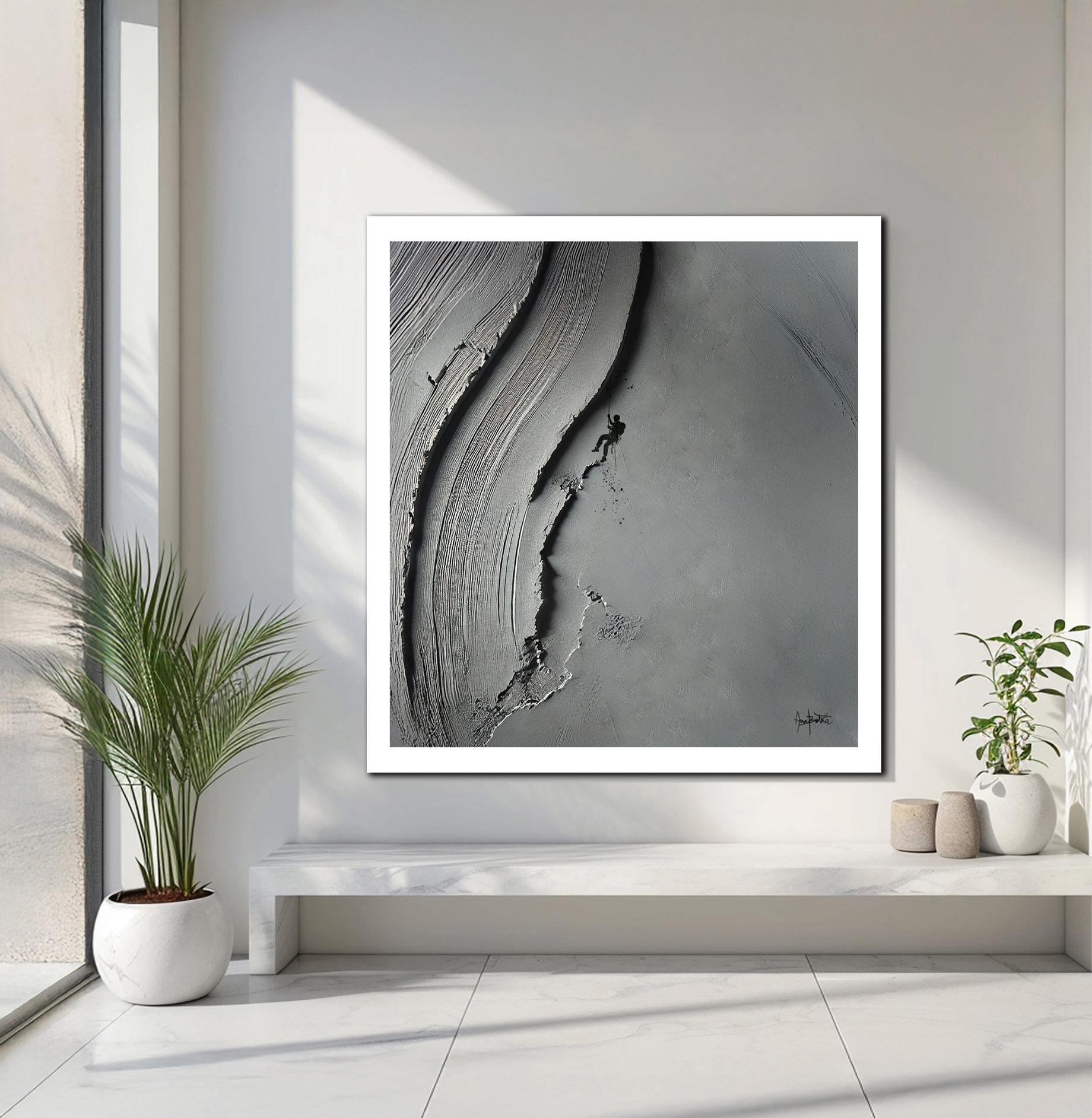 Grey 3D Textured Climbing Wall Art | Abstract Rock Climbing Sculpture Painting - Image 5