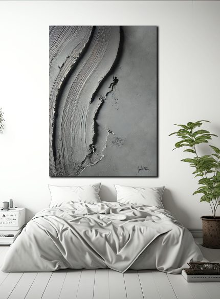 Grey 3D Textured Climbing Wall Art | Abstract Rock Climbing Sculpture Painting