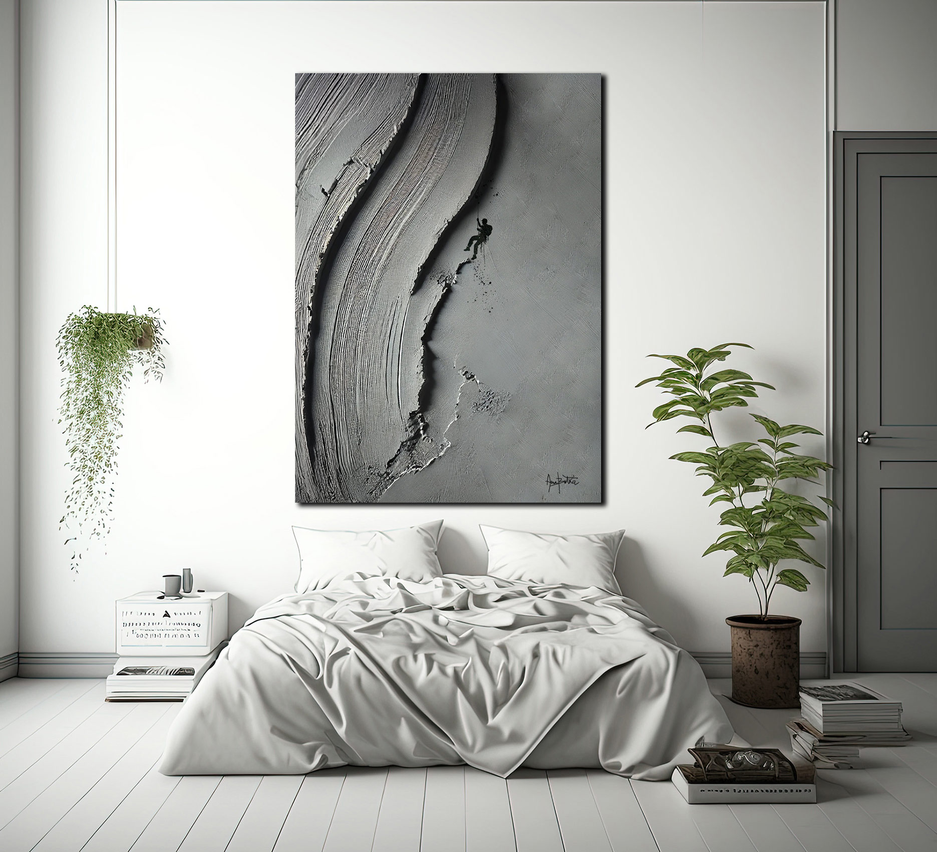 Grey 3D Textured Climbing Wall Art | Abstract Rock Climbing Sculpture Painting - Image 6