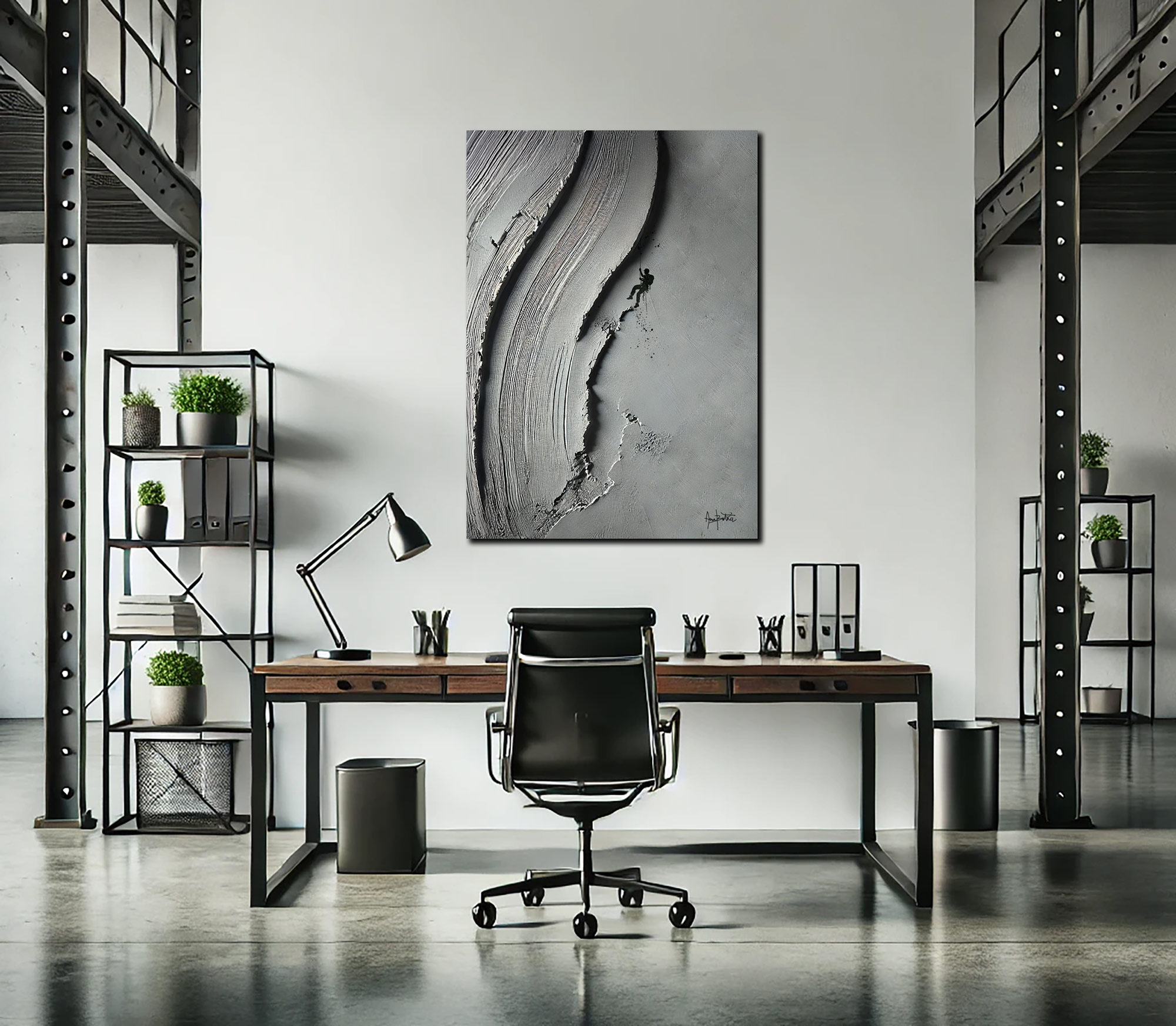 Grey 3D Textured Climbing Wall Art | Abstract Rock Climbing Sculpture Painting - Image 4