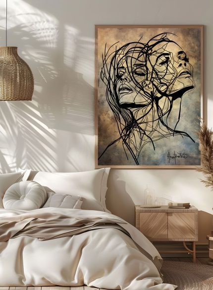 Bronze Figurative Painting on Canvas | Abstract Female Soul Art