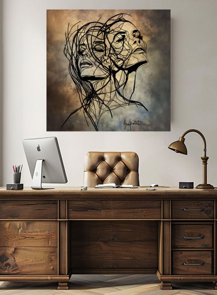 Bronze Figurative Painting on Canvas | Abstract Female Soul Art