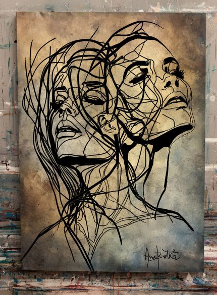 Bronze Figurative Painting on Canvas | Abstract Female Soul Art