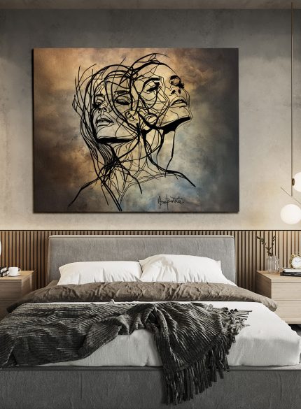 Bronze Figurative Painting on Canvas | Abstract Female Soul Art