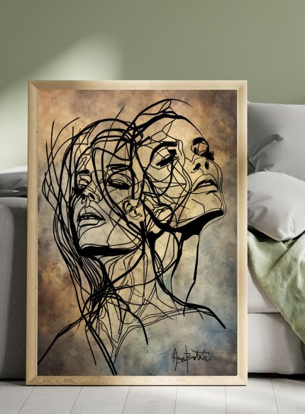 Bronze Figurative Painting on Canvas | Abstract Female Soul Art