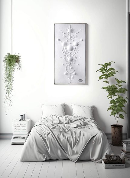 White 3D Abstract Wall Sculpture Painting | Minimalist Geometric Art