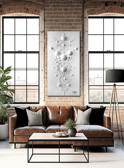 White 3D Abstract Wall Sculpture Painting | Minimalist Geometric Art
