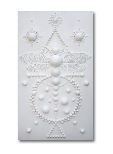 White 3D Textured Wall Sculpture Painting | Minimalist Dragonfly Abstract Art