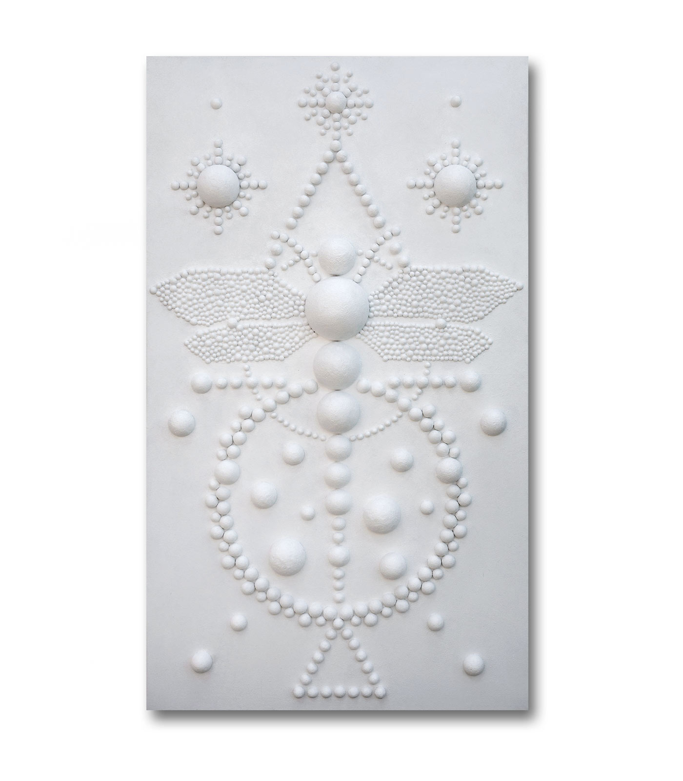White 3D Textured Wall Sculpture Painting | Minimalist Dragonfly Abstract Art