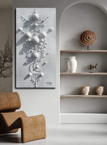 White 3D Abstract Wall Sculpture Painting | Minimalist Geometric Art