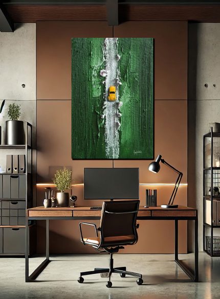 Green 3D Textured Wall Art with Car Motif | Abstract Mixed-Media Sculpture Painting