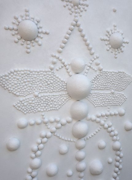 White 3D Textured Wall Sculpture Painting | Minimalist Dragonfly Abstract Art