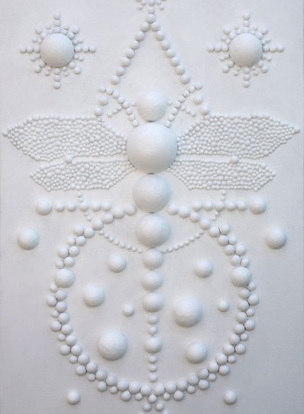 White 3D Textured Wall Sculpture Painting | Minimalist Dragonfly Abstract Art