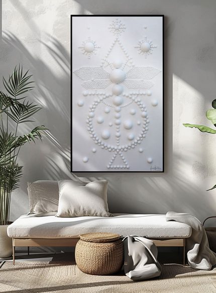 White 3D Textured Wall Sculpture Painting | Minimalist Dragonfly Abstract Art