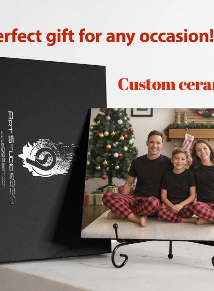 Personalised Ceramic Photo Tile – Luxury Gift in Elegant Black Presentation Box + Metal Stand & Certificate