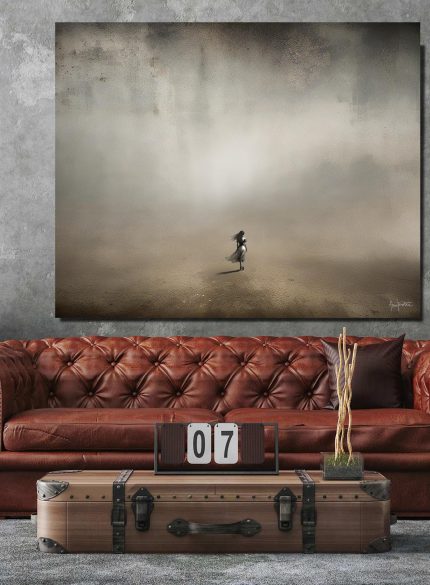Lonely Woman in Mist – Minimalist Surreal Landscape Painting