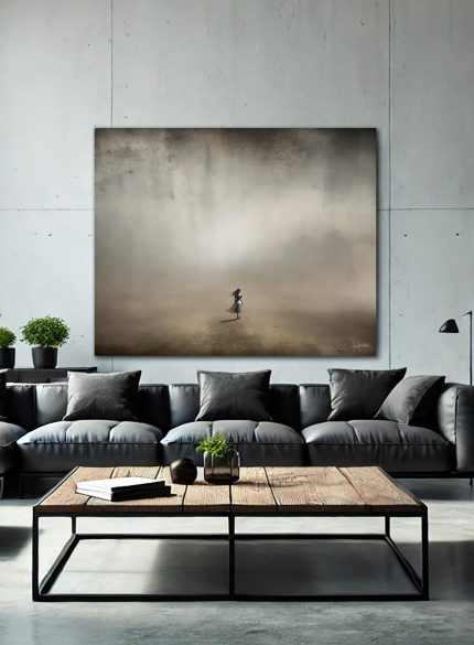 Lonely Woman in Mist – Minimalist Surreal Landscape Painting